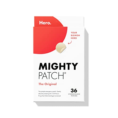 Mighty Patch™ Parche original de Hero Cosmetics – Hydrocolloid acne patch to cover pimples and blemishes on face and skin, suitable for vegans and not tested on animals (36 units)