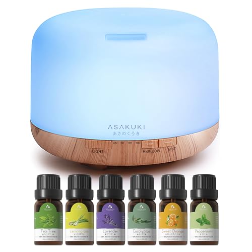 ASAKUKI Smart Wi-Fi Essential Oil Diffuser, App and Voice Control Compatible with Alexa, 500ml Aromatherapy Humidifier for Relaxing Atmosphere in Home Office Bedroom Gold