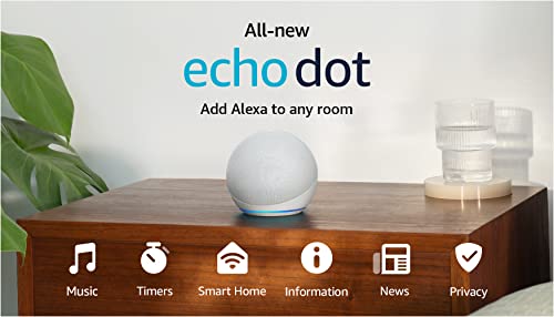 Amazon Echo Dot (newest model), Vibrant sounding Alexa speaker, Great for bedrooms, dining rooms and offices, Glacier White