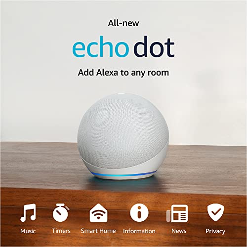 Amazon Echo Dot (newest model), Vibrant sounding Alexa speaker, Great for bedrooms, dining rooms and offices, Glacier White