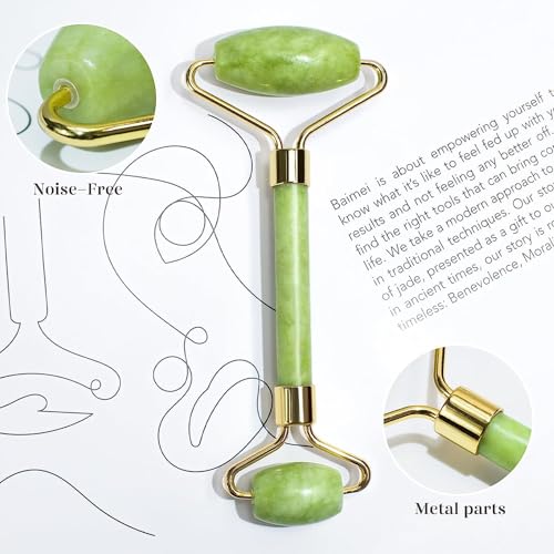 BAIMEI IcyMe Gua Sha & Jade Roller Facial Tools Face Roller and Gua Sha Set for Puffiness and Redness Reducing Skin Care Routine, Self Care Gift for Men Women - Green