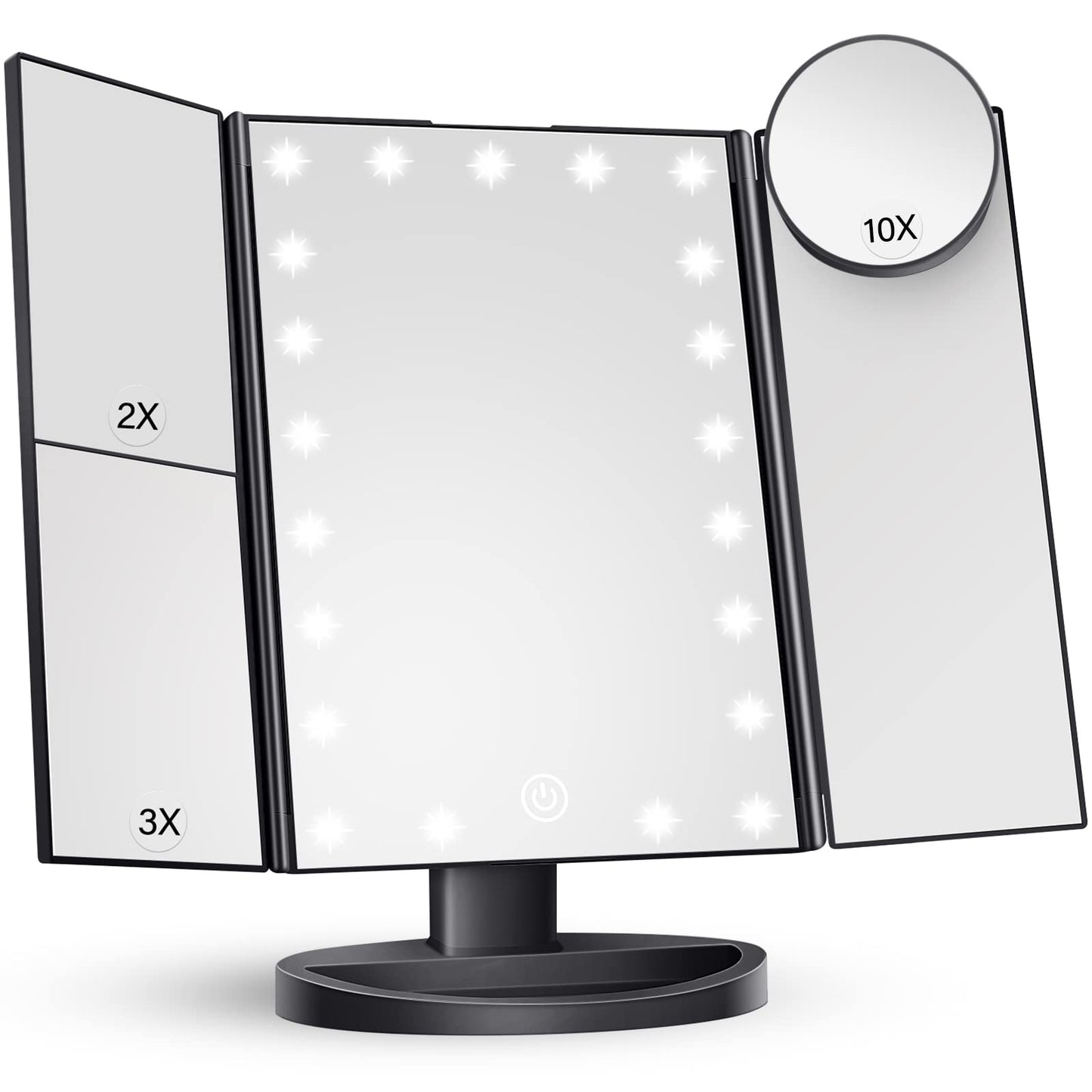 Makeup Mirror Vanity Mirror with Lights, 2X 3X 10X Magnification, Lighted Makeup Mirror, Touch Control, Trifold Makeup Mirror, Dual Power Supply, Portable LED Makeup Mirror, Women Gift (White)