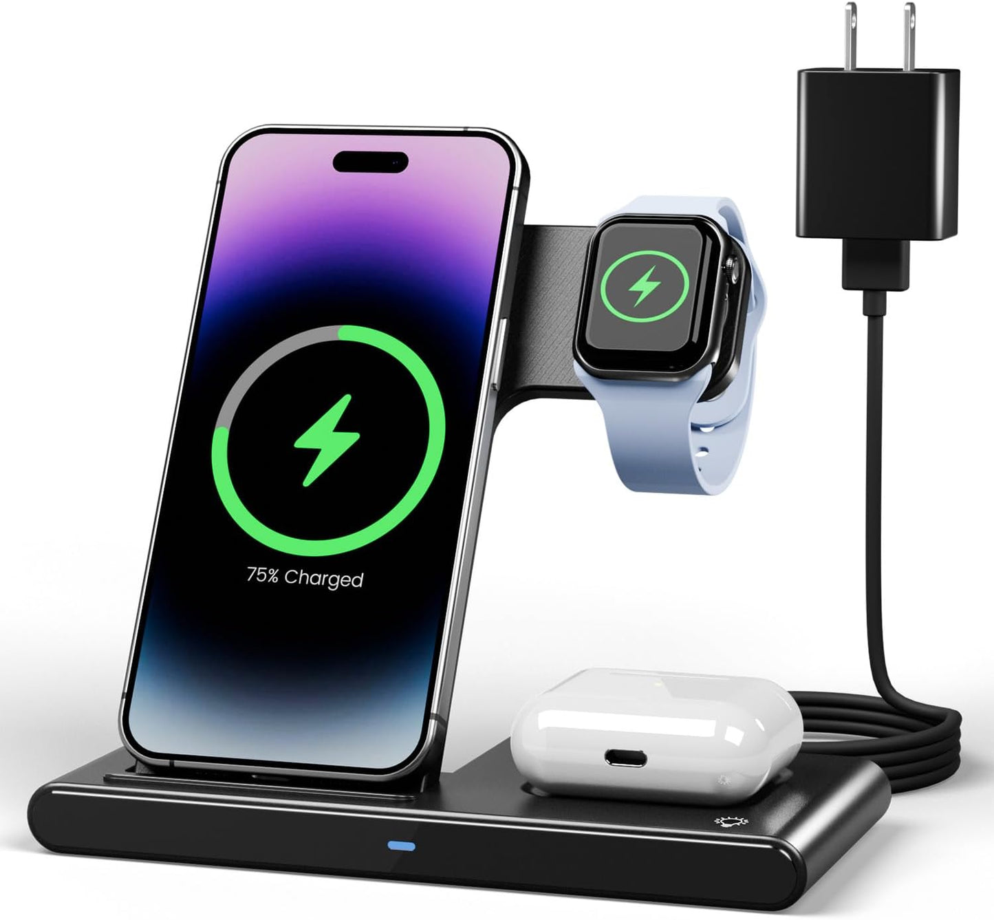 Wireless Charger iPhone Charging Station: 3 in 1 Charger Stand Multiple Devices for Apple - iPhone 16 15 14 Pro Max 13 12 11 - Watch 10 9 8 7 6 5 4 3 2 SE and Ultra Series - Airpods 4 3 2 Pro