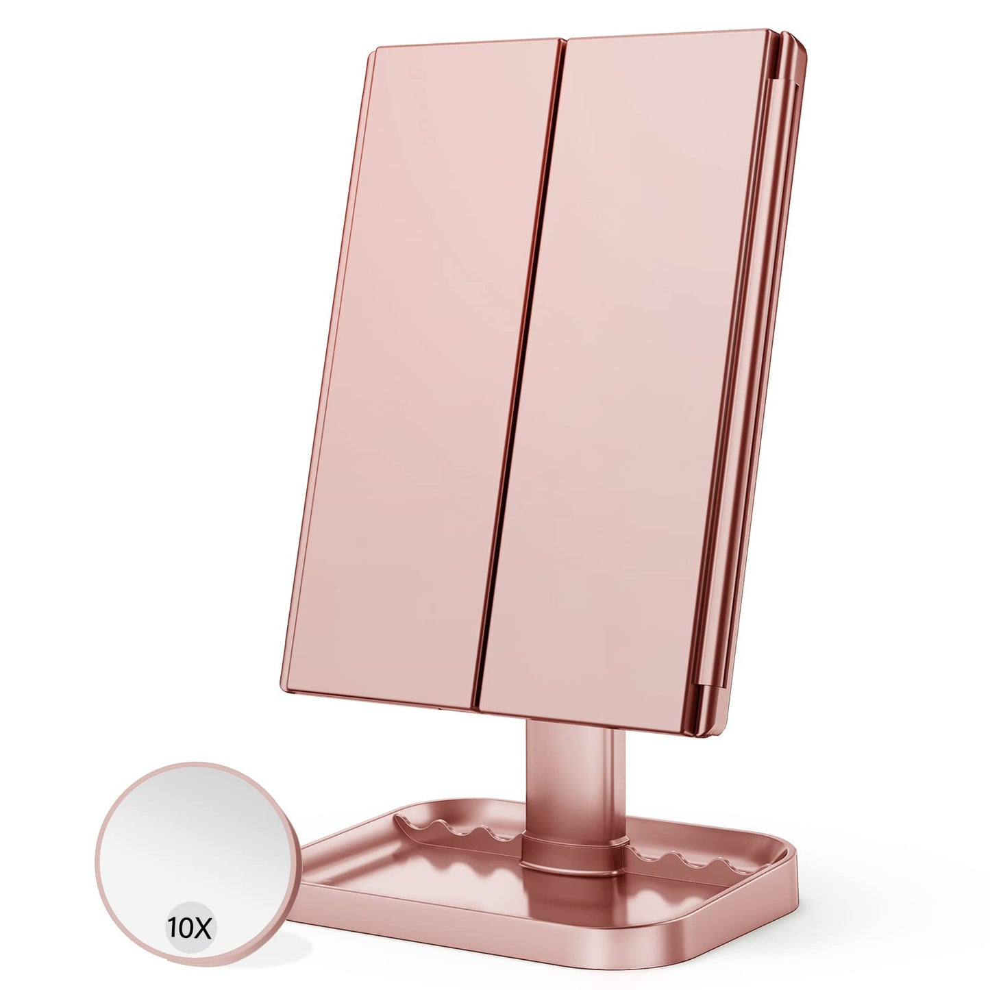 Makeup Mirror Vanity Mirror with Lights, 2X 3X 10X Magnification, Lighted Makeup Mirror, Touch Control, Trifold Makeup Mirror, Dual Power Supply, Portable LED Makeup Mirror, Women Gift (White)