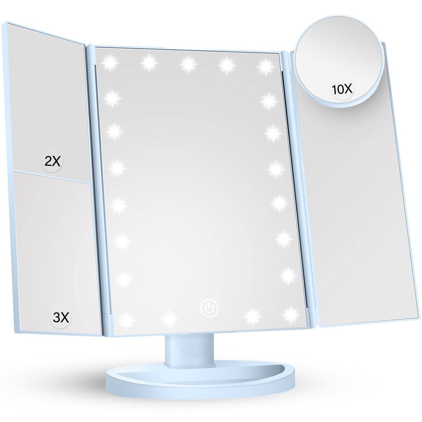 Makeup Mirror Vanity Mirror with Lights, 2X 3X 10X Magnification, Lighted Makeup Mirror, Touch Control, Trifold Makeup Mirror, Dual Power Supply, Portable LED Makeup Mirror, Women Gift (White)