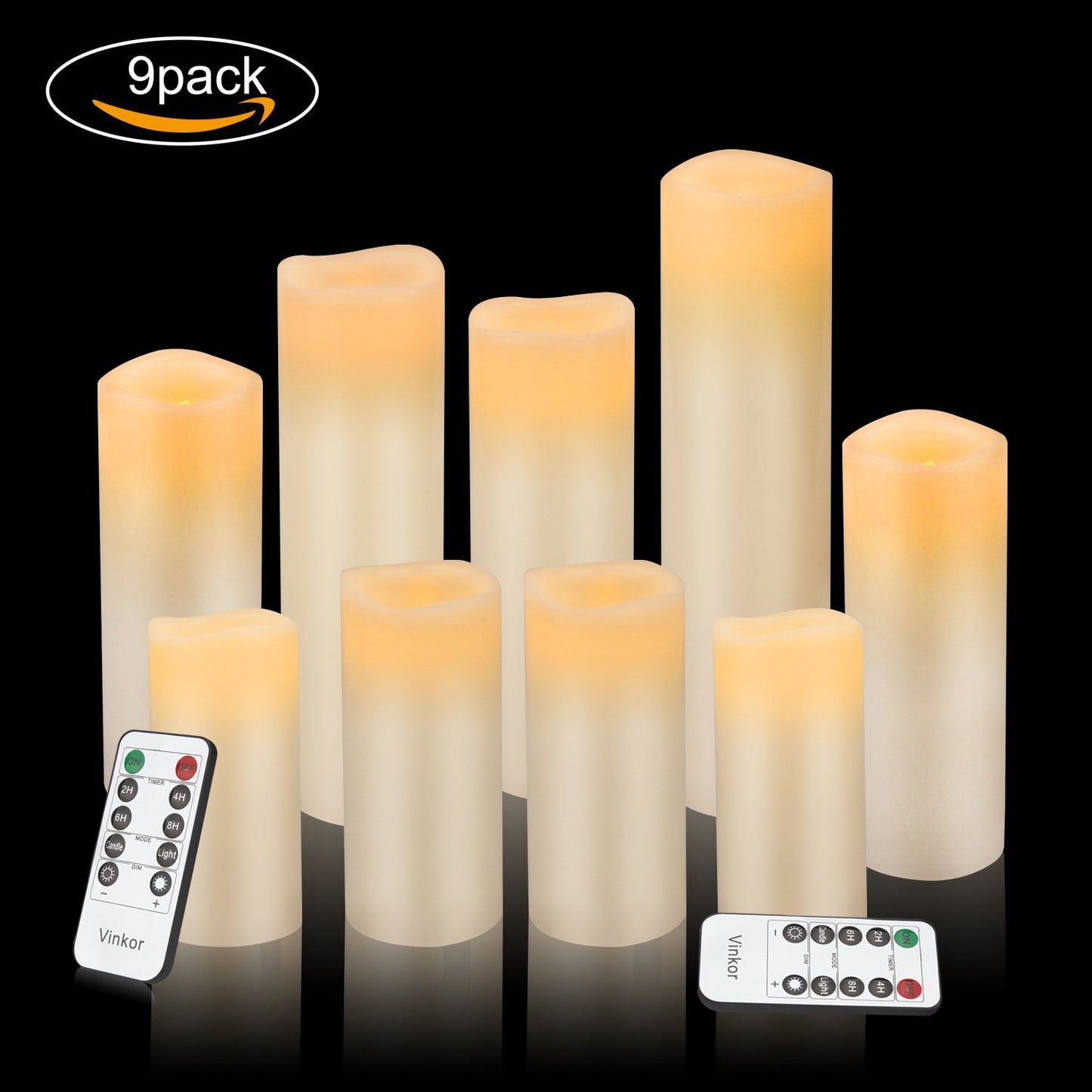 Vinkor Flameless Candles Battery Operated Candles Real Wax Pillar LED Candles with 10-Key Remote and Cycling 24 Hours Timer (Ivory 4" 5" 6" 7" 8" 9")