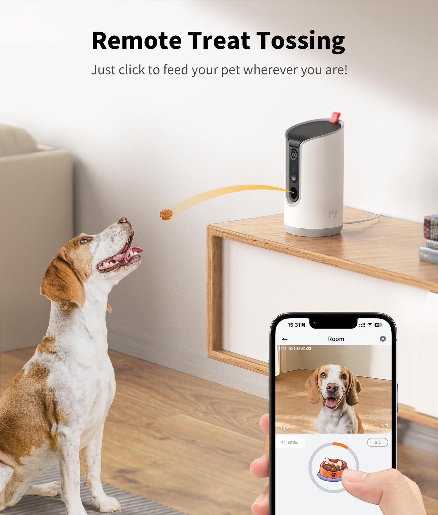 2K Pet Camera Treat Dispenser, 360°View Dog Camera with Phone App, 5G&2.4G WiFi 2-Way Talk Pet Camera Indoor for Cats Remote Treat Tossing, Motion Alerts, Auto Tracking