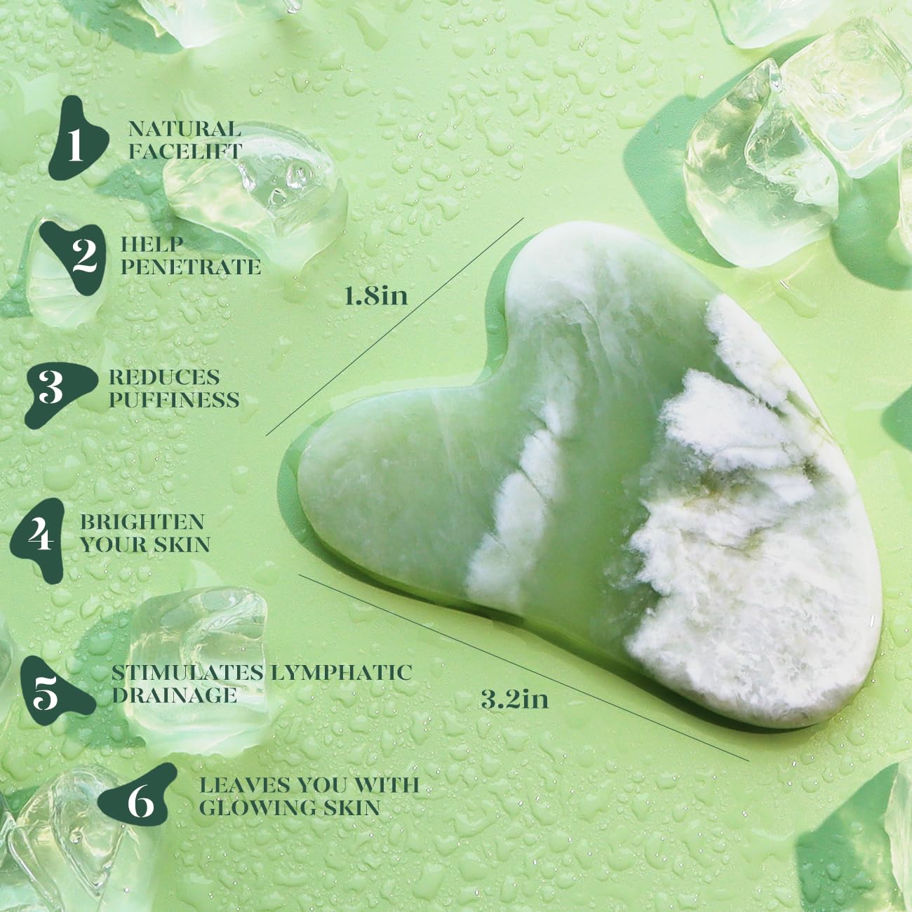 BAIMEI IcyMe Gua Sha & Jade Roller Facial Tools Face Roller and Gua Sha Set for Puffiness and Redness Reducing Skin Care Routine, Self Care Gift for Men Women - Green