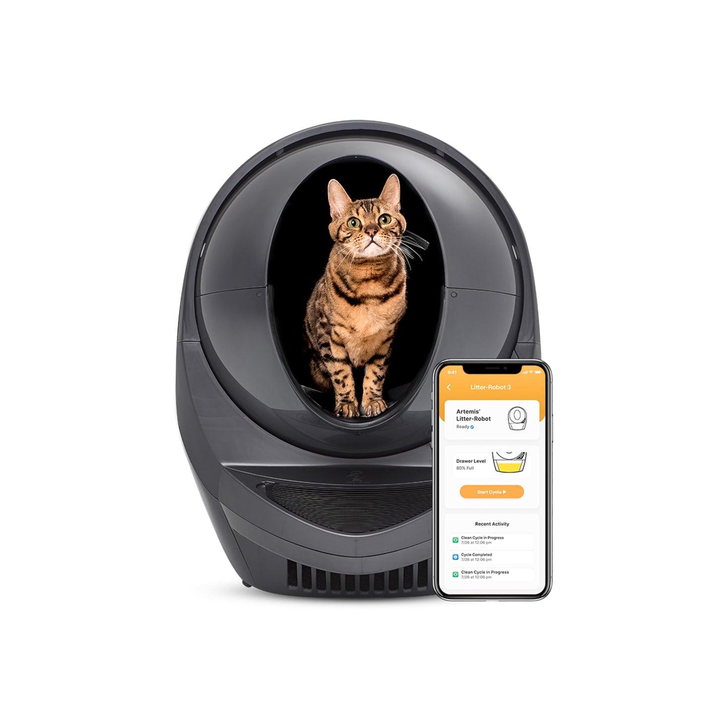 Litter-Robot 3 Connect by Whisker, Grey - Automatic, Self-Cleaning Cat Litter Box, Helps Reduce Litter Box Odors, Works with Almost Any Clumping Litter, WhiskerCare 1-Year Warranty