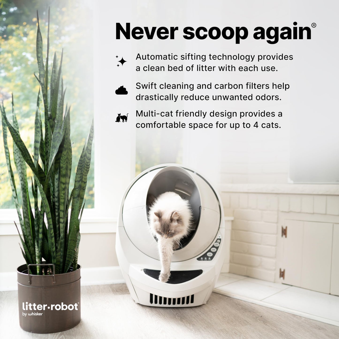 Litter-Robot 3 Connect by Whisker, Grey - Automatic, Self-Cleaning Cat Litter Box, Helps Reduce Litter Box Odors, Works with Almost Any Clumping Litter, WhiskerCare 1-Year Warranty